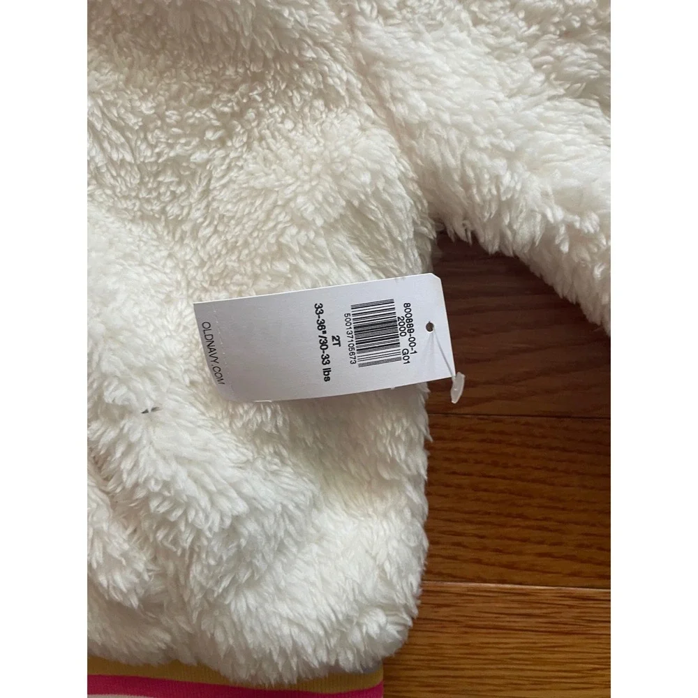 Old Navy Kids White‎ Unicorn Sherpa Fleece Zip Hoodie Jacket Rainbow Hem 2T NEW